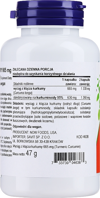 Kurkumina w kapsułkach - Now Foods Curcumin — Zdjęcie N2