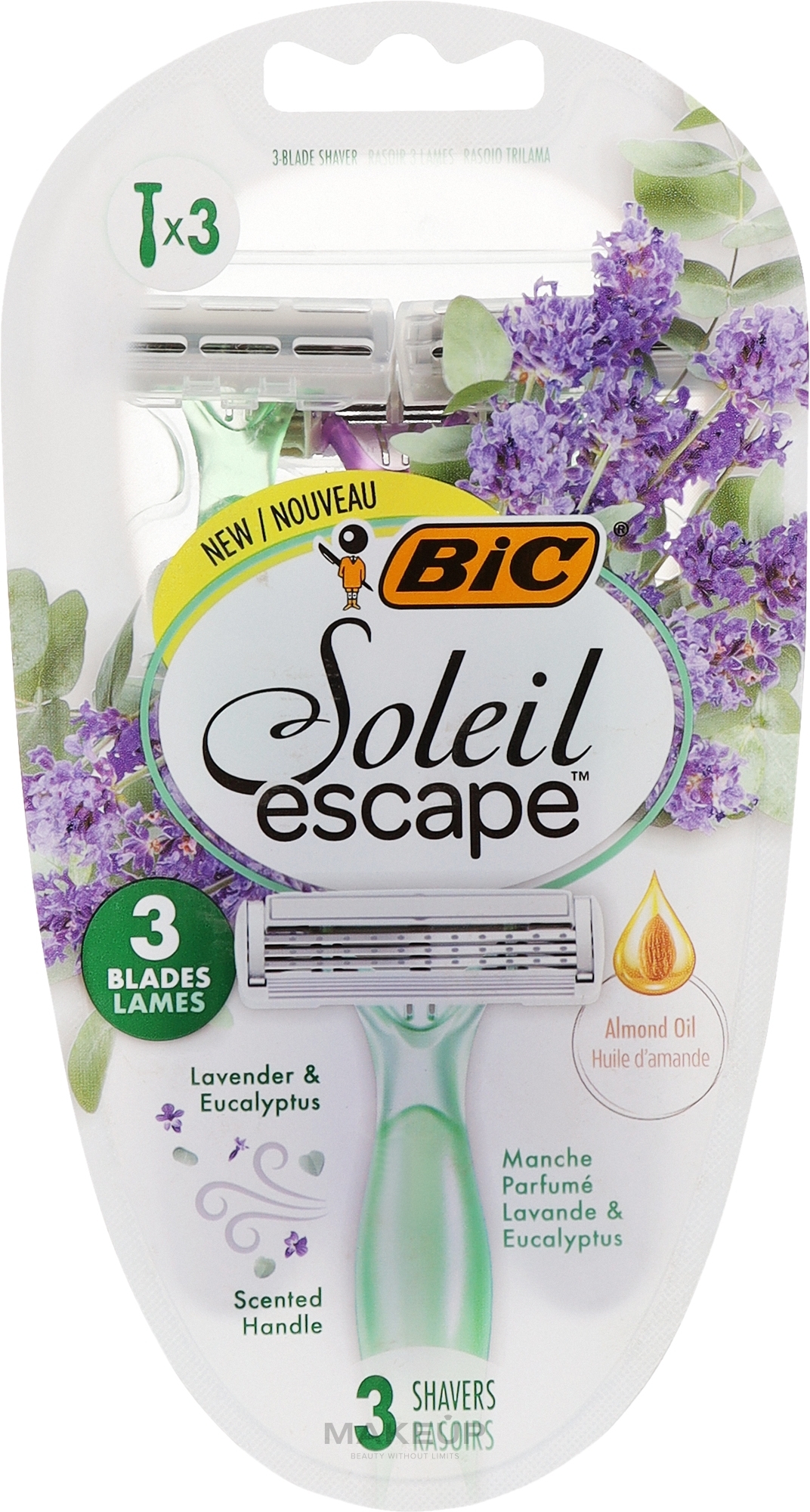 Maszyna do golenia damska, 3 szt. - Bic Soleil Escape 3 Lavender & Eucalyptus — Zdjęcie 3 szt.