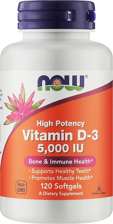 Suplement diety Witamina D-3 - Now Foods Vitamin D-3 5000 IU Structural Support — Zdjęcie N1