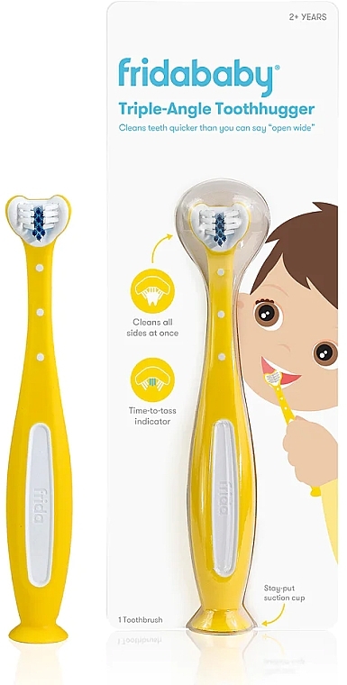 Szczoteczka do zębów 3D dla dzieci z główką w kształcie litery V, żółta - Frida Baby Triple-Angle Toothhugger — Zdjęcie N1