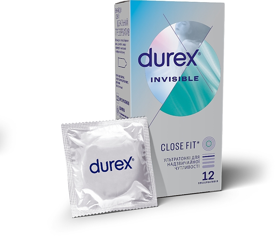 Ultra-cienkie prezerwatywy lateksowe ze smarem silikonowym, 12 sztuk - Durex Invisible
