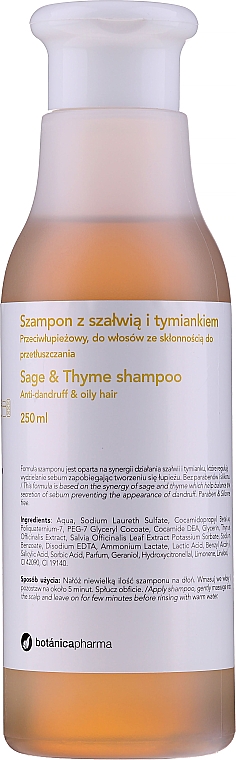 Szampon przeciwłupieżowy do włosów przetłuszczających się z szałwią i rumiankiem - Botanicapharma Sage & Thyme Shampoo — Zdjęcie N1
