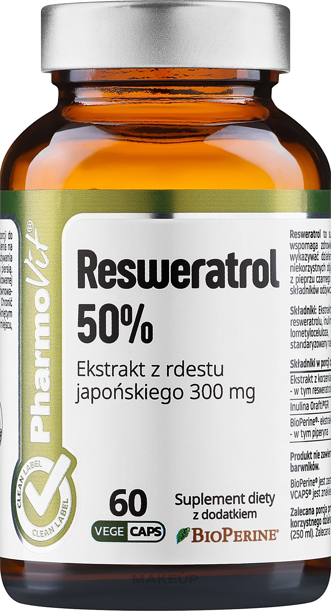 Suplement diety Resweratrol 50% 60 szt. - Pharmovit Clean Label — Zdjęcie 60 szt.