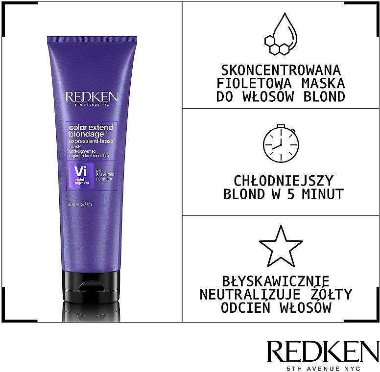 Maska neutralizująca żółte tony włosow blond i rozjaśnianych - Redken Color Extend Blondage Express Anti-Brass Mask — Zdjęcie N2