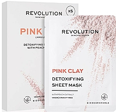 Zestaw masek w płachcie - Revolution Skincare Pink Clay Detoxifying Sheet Mask (f/mask/5pcs) — Zdjęcie N3