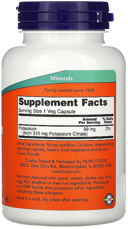Cytrynian potasu 99 mg na utrzymanie prawidłowego poziomu elektrolitów - Now Foods Potassium Citrate — Zdjęcie N2