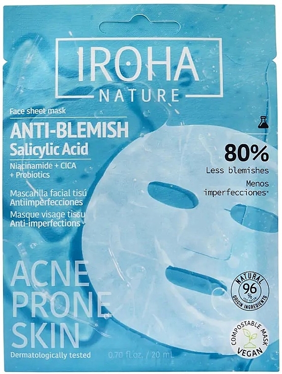 Maska przeciw trądzikowi - Iroha Nature Anti-Blemish Face Sheet Mask — Zdjęcie N1