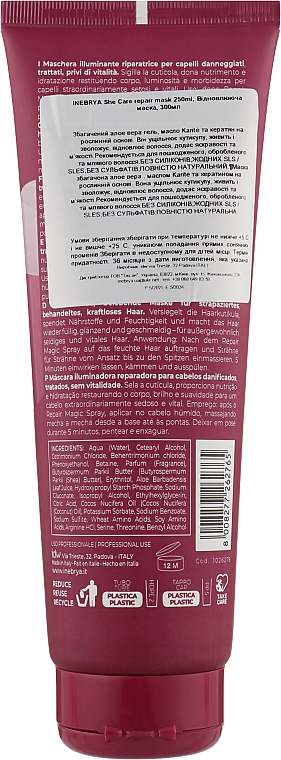 Rozświetlająco-naprawcza maska do zniszczonych włosów - Inebrya She Care Repair Mask — Zdjęcie N2