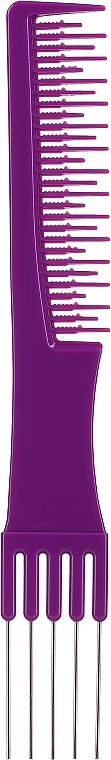 Grzebień do modelowania włosów z metalowymi widełkami, fioletowy - Inter-Vion — Zdjęcie N1