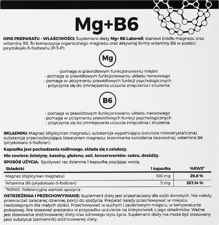 Witaminy magnez i witamina B6, w kapsułkach - Laborell — Zdjęcie N2