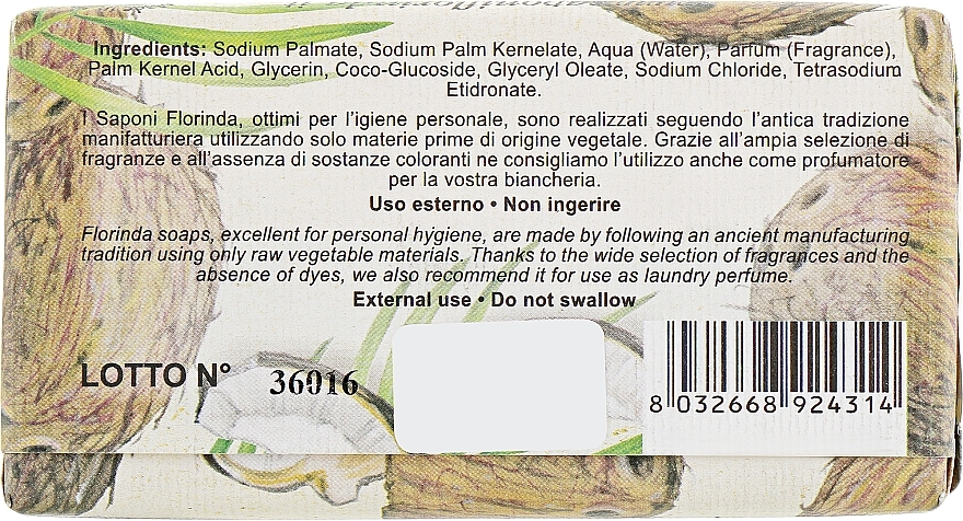 Naturalne mydło kokosowe - Florinda Sapone Vegetale Coconut — Zdjęcie N2