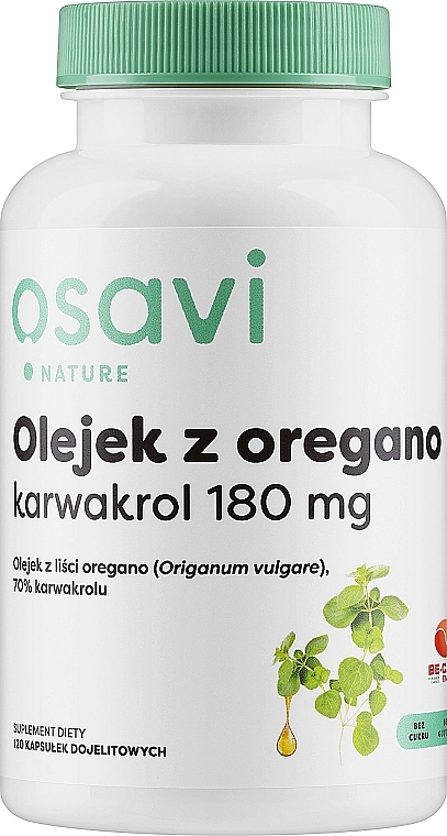 Kapsułki na odporność Olejek z oregano, 180 mg - Osavi Oregano Oil For Immunity 180 Mg — Zdjęcie N1