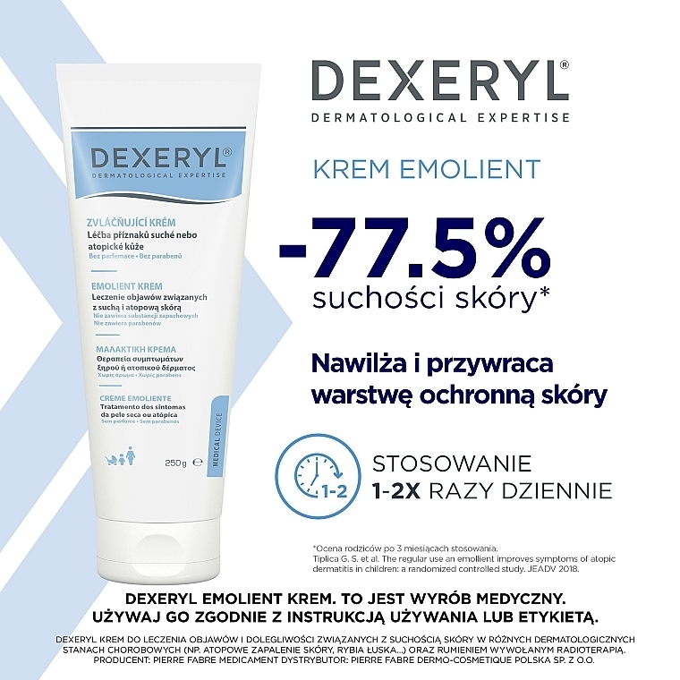 Krem ochronny do skóry przeznaczony do leczenia objawów i dolegliwości związanych z suchością skóry - Pierre Fabre Dermatologie Dexeryl Emollient Cream — Zdjęcie N6