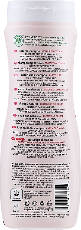 Naturalny szampon hipoalergiczny do włosów farbowanych Ochrona koloru - Attitude Super Leaves Color Protection Avocado Oil & Pomegranate Shampoo — Zdjęcie N2