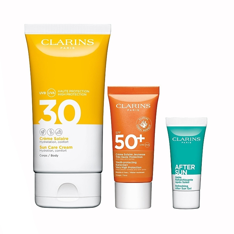 Zestaw - Clarins Sun Body Expert (b/cr/150ml + f/cr/30ml + gel/8ml + f/ser/1pc) — Zdjęcie N1