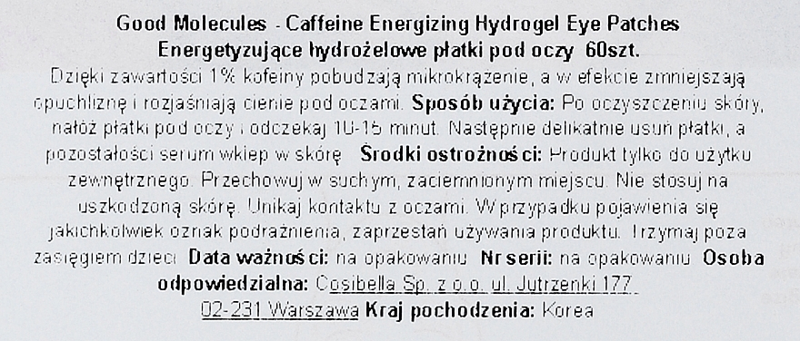 Hydrożelowe płatki pod oczy z kofeiną - Good Molecules Caffeine Energizing Hydrogel Eye — Zdjęcie N3