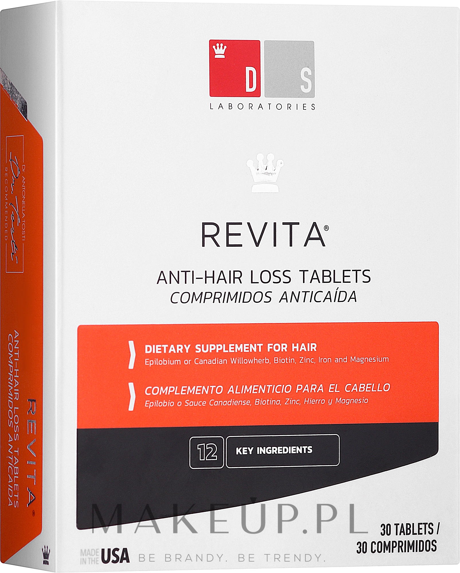 Suplement diety wzmacniający włosy osłabione i wypadające - DS Laboratories Revita Anti-Hair Loss Tablets — Zdjęcie 30 szt.