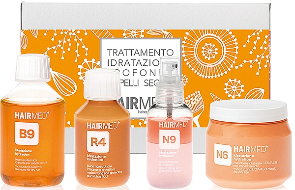 Zestaw do pielęgnacji włosów - Hairmed Moisturizing Treatment Kit (sh/200ml + fluide/100ml + h/mask/250ml + spray/100ml) — Zdjęcie N1