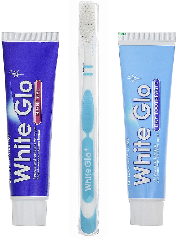 Zestaw do czyszczenia zębów z niebieską szczoteczką - White Glo Night & Day Toothpaste (t/paste/65ml + t/gel/65ml + toothbrush) — Zdjęcie N1