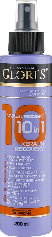 Balsam w sprayu do włosów Multieffect 10 w 1 - Glori's Keratin Recovery