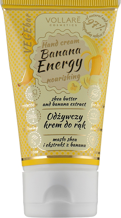 Odżywczy krem do rąk z masłem shea i ekstraktem z banana - Vollare Cosmetics VegeBar Banana Energy Nourishing Hand Cream