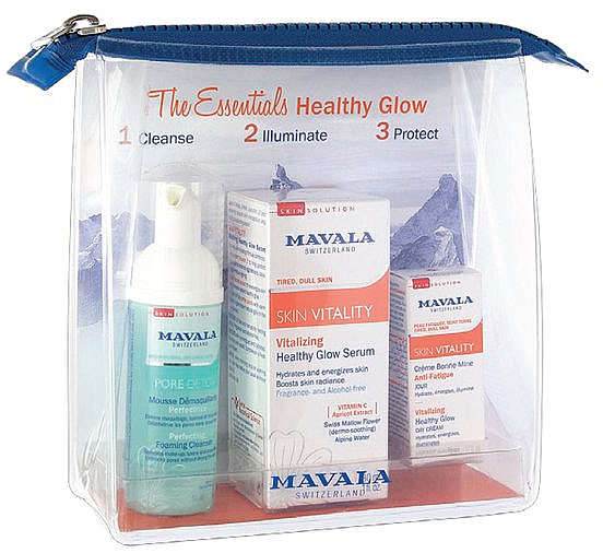 Zestaw - Mavala The Essentials Healthy Glow (foam/50ml + ser/30ml + cr/5ml + bag/1pc) — Zdjęcie N1