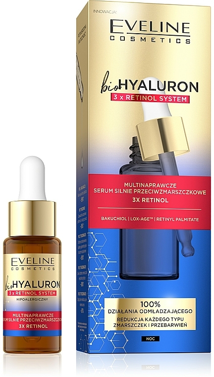 Multinaprawcze serum silnie przeciwzmarszczkowe - Eveline Cosmetics BioHyaluron 3xRetinol System Serum