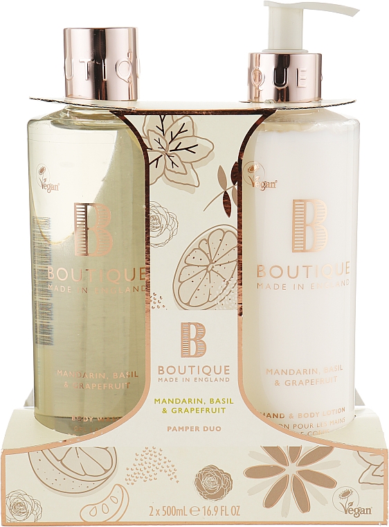 Zestaw - Grace Cole Boutique Mandarin, Basil & Grapefruit Body Care Duo (b/lot/500ml + sh/gel/500ml) — Zdjęcie N1