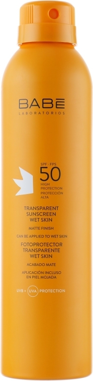 Transparentny krem wodoodporny w sprayu SPF 50+ - Babé Laboratorios Transparent Sunscreen Wet Skin — Zdjęcie N1