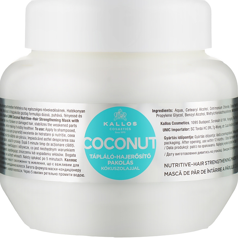 Kallos Cosmetics Coconut Nutritive Hair Mask - Odżywcza maska wzmacniająca do włosów Kokos