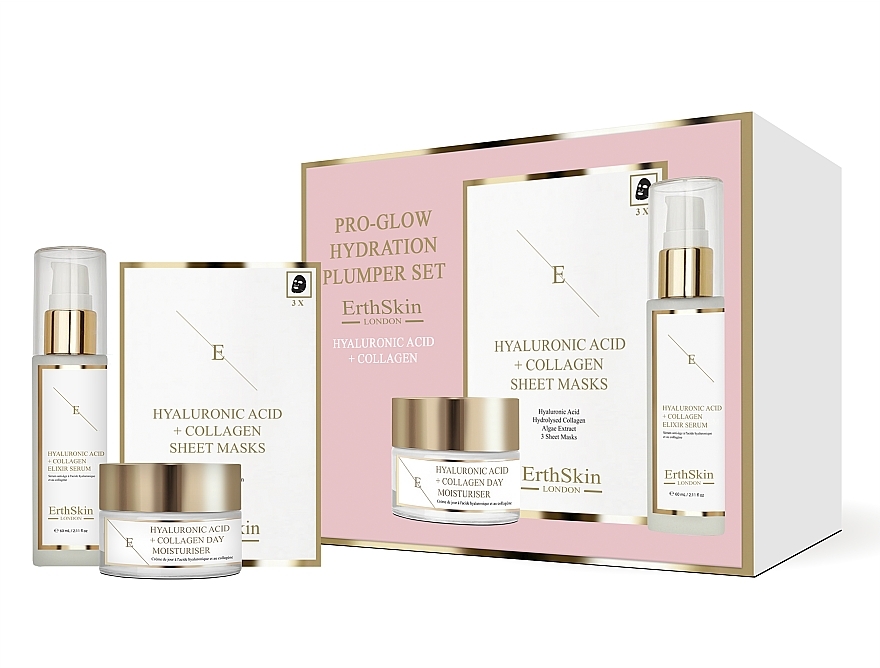 Zestaw - ErthSkin London Pro-Glow Hydration Plumper Set (serum/60ml + cr/50ml + mask/3pcs) — Zdjęcie N1