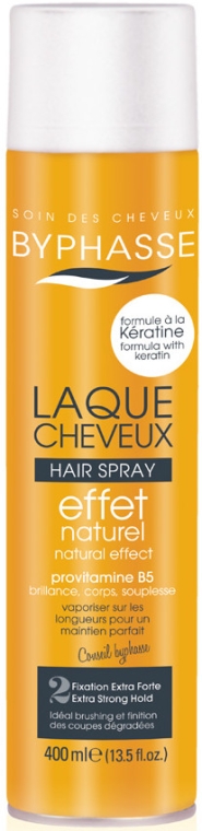 Lakier do włosów dający naturalny efekt - Byphasse Keratin Natural Effect Extra Strong Hair Spray — Zdjęcie N1