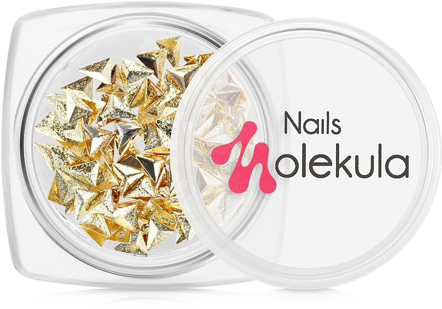 Metalowe cyrkonie w kształcie złotych trójkątów - Nails Molekula — Zdjęcie N1