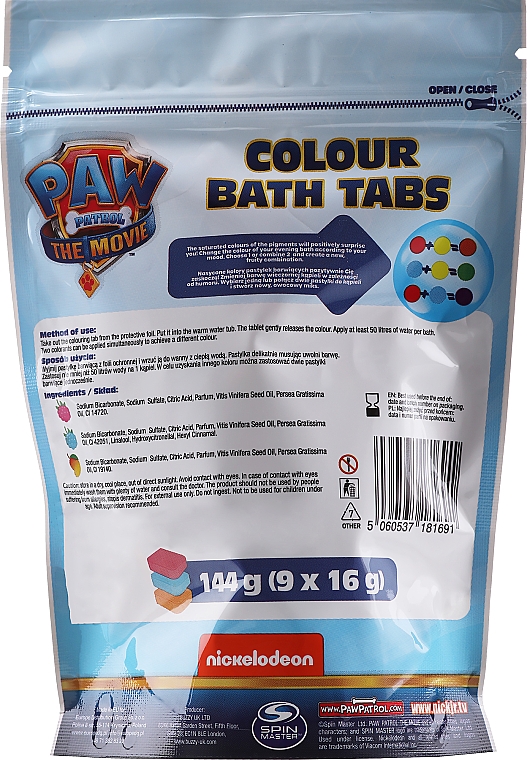 Kolorowe tabletki musujące do kąpieli - Nickelodeon Paw Patrol Movie Colour Bath Tabs — Zdjęcie N2