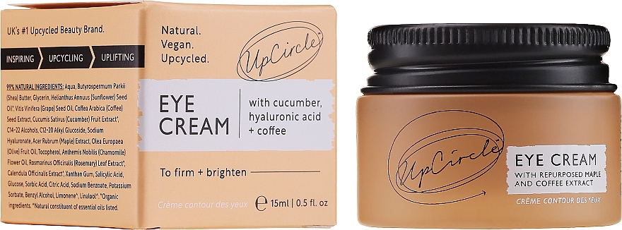 Delikatny krem pod oczy - UpCircle Eye Cream With Cucumber, Hyaluronic Acid + Coffee — Zdjęcie N2