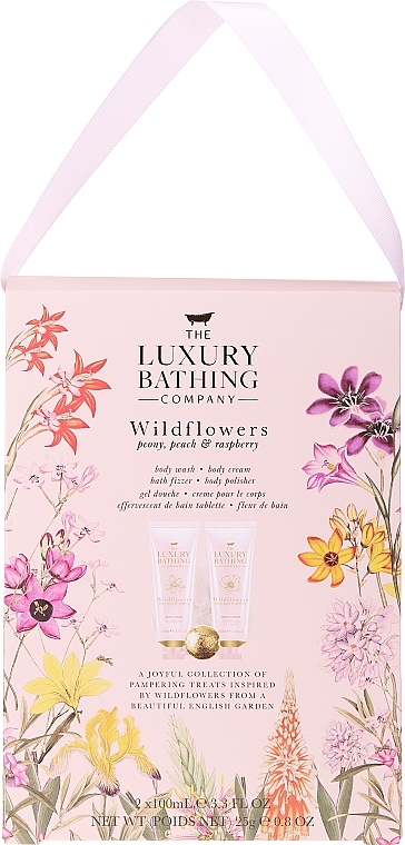 Zestaw - Grace Cole The Luxury Bathing Company Wildflowers (b/cr/100ml + b/wash/100ml + b/polisher/1pc + bath fizzer/25g) — Zdjęcie N1