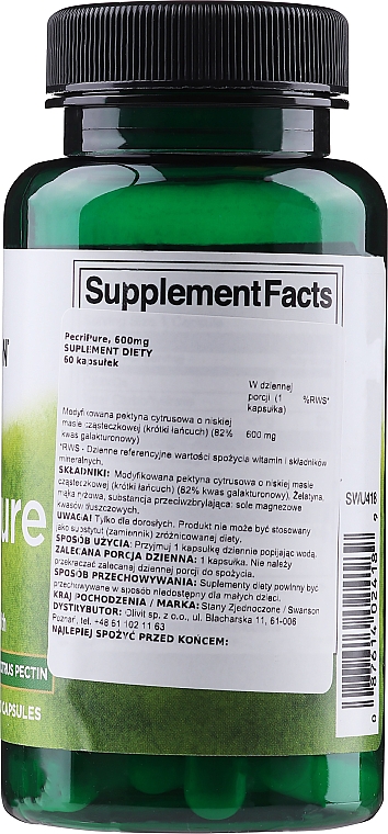 Suplement diety z pektyną cytrusową, 600 mg, 60szt. - Swanson PecriPure — Zdjęcie N2