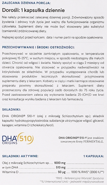 Suplement diety Kwasy tłuszczowe Omega 3 DHA z alg morskich - Health Labs Care OmegaMe Vege — Zdjęcie N3