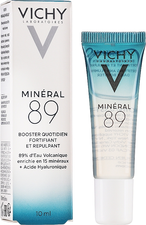 PREZENT! Codzienny żel wzmacniający, który ujędrnia i nawilża skórę twarzy - Vichy Mineral 89 Fortifying And Plumping Daily Booster (mini) — Zdjęcie N2