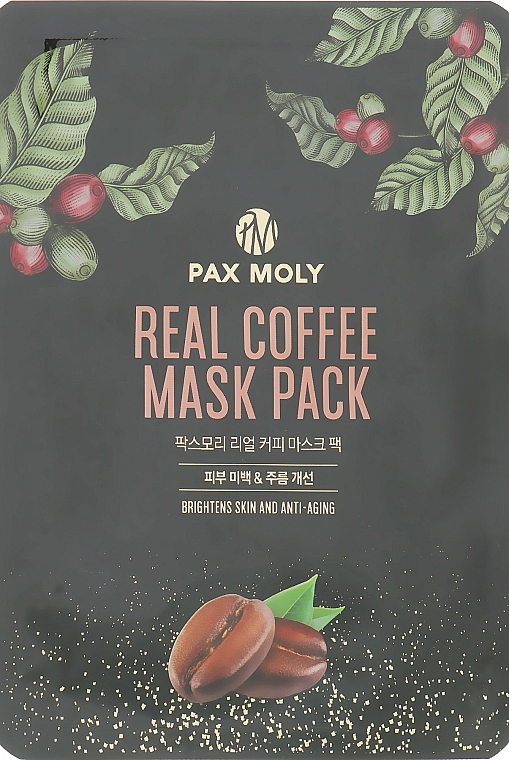 Rozświetlająca kawowa maseczka przeciwstarzeniowa w płachcie do twarzy - Pax Moly Real Coffee Mask Pack