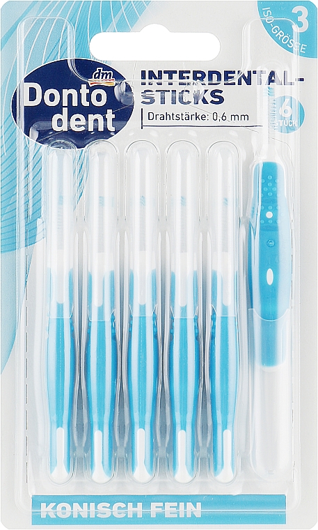 Szczoteczki międzyzębowe, 0,6 mm, niebieskie - Dontodent Interdental-Sticks ISO 3 — Zdjęcie N1
