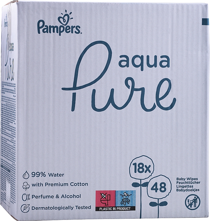 Nawilżane chusteczki dla niemowląt, 18x48 szt. - Pampers Aqua Pure Wipes