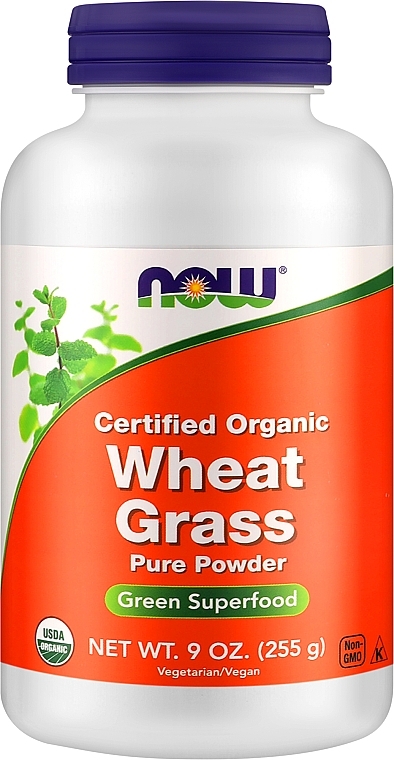 Trawa pszeniczna w proszku - Now Foods Certified Organic Wheat Grass Pure Powder — Zdjęcie N1