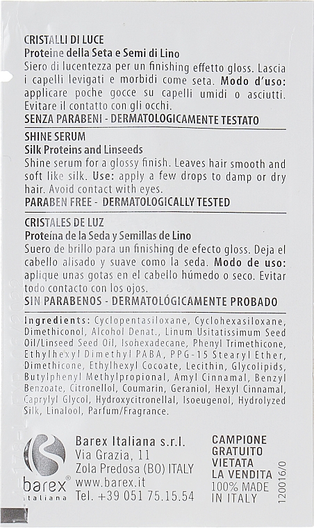 Fluid z proteinami jedwabiu i siemieniem lnianym - Barex Italiana OlioSeta Silk And Linseed Cristalli Liquidi (miniprodukt) — Zdjęcie N2