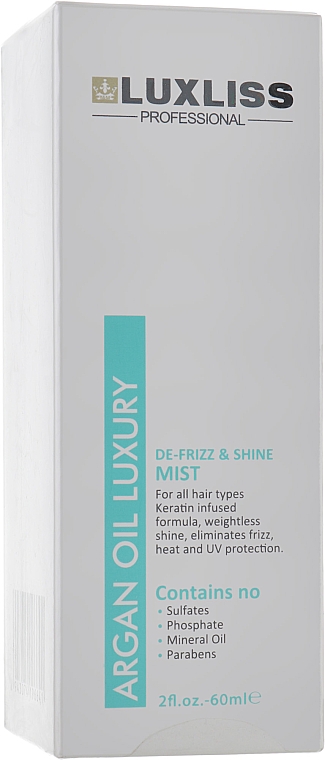 Arganowy spray do włosów - Luxliss De-Frizz & Shine Mist — Zdjęcie N1