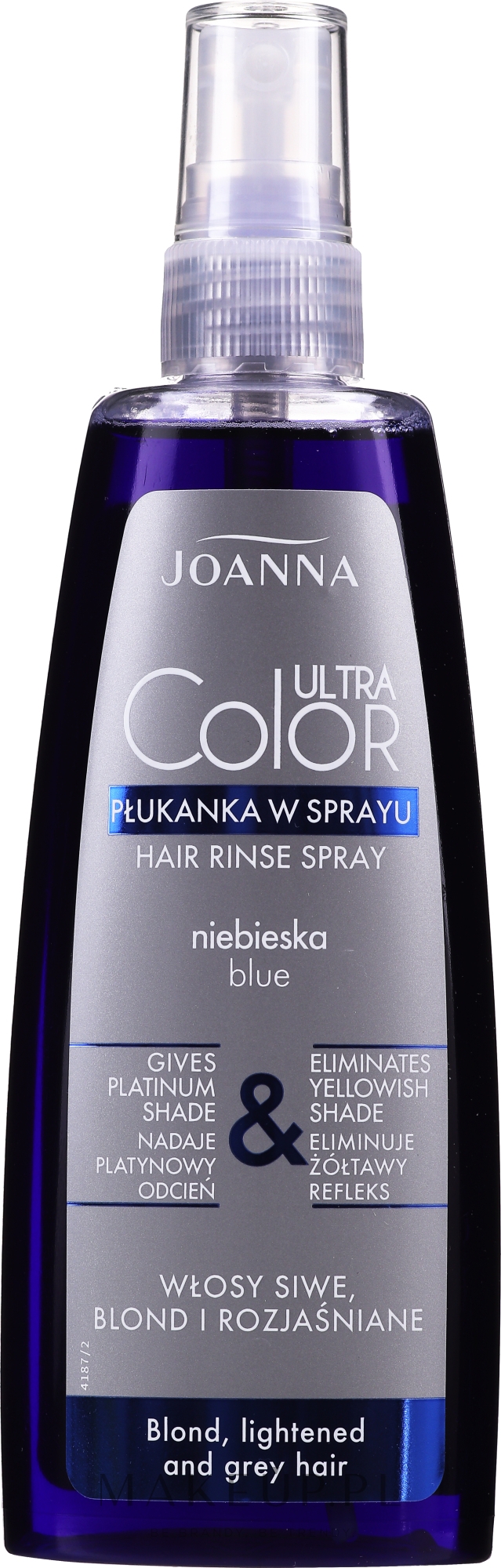 Niebieska płukanka w sprayu do włosów siwych, blond i rozjaśnianych - Joanna Ultra Color System — Zdjęcie 150 ml