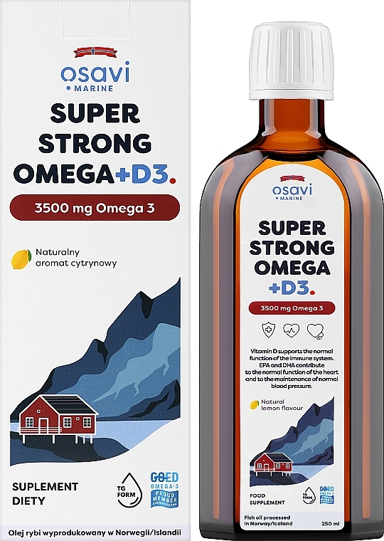 Suplement diety Omega 3+D3, 3500 mg, smak cytrynowy - Osavi Super Strong Omega — Zdjęcie N2