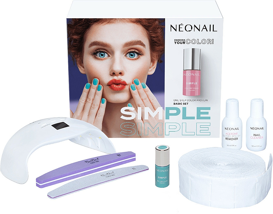 Zestaw - NeoNail Professional Simple One Step Basic Starter Set (n/polish/7.2g + lamp + n/cln/50ml + rem/50ml + accessories) — Zdjęcie N1