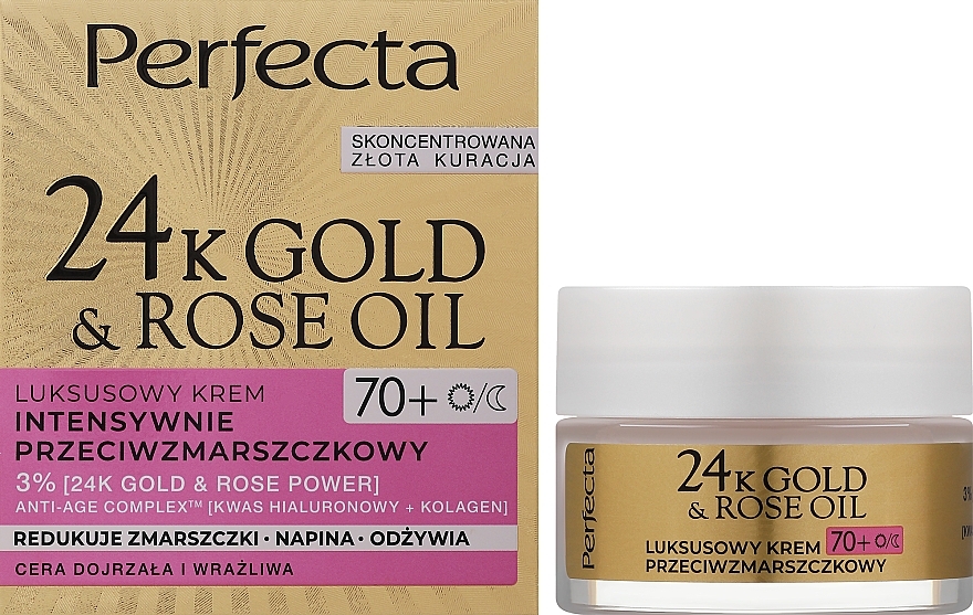 Luksusowy krem intensywnie przeciwzmarszczkowy do twarzy - Perfecta 24k Gold & Rose Oil Anti-Wrincle Cream 70+ — Zdjęcie N1