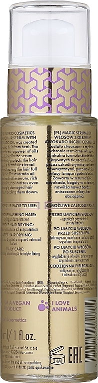 Serum termoochronne do włosów z olejem z awokado - Ingrid Cosmetics Vegan Hair Serum Avocado Oil — Zdjęcie N2